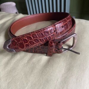 Ralph Lauren American Alligator brown Italy made sterling silver buckle belt 44
